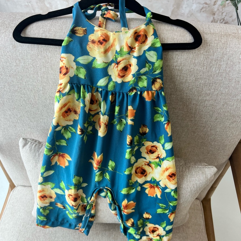 Floral Teal Kids Romper